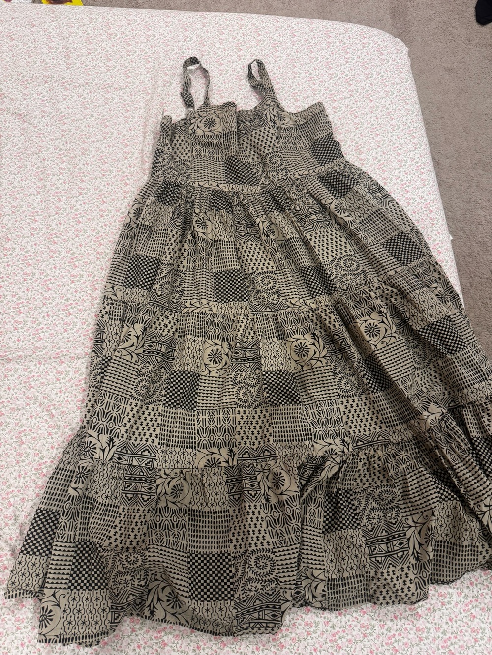 Tiered Midi Dress in Black and Cream - Sleeveless Summer Dress